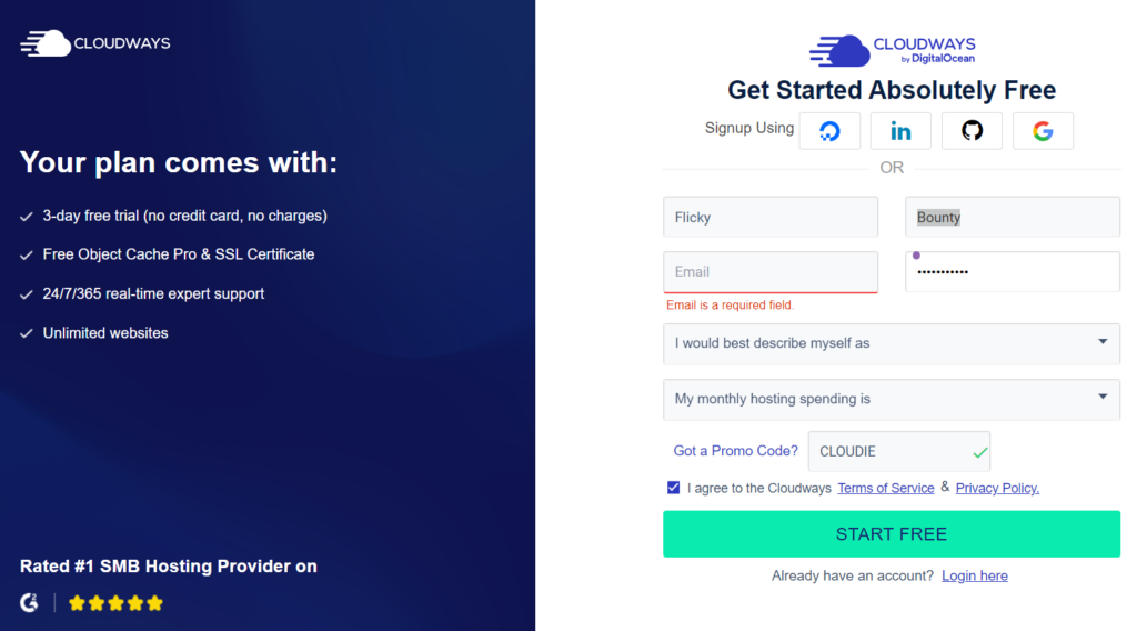 Cloudways registration page deals just for you