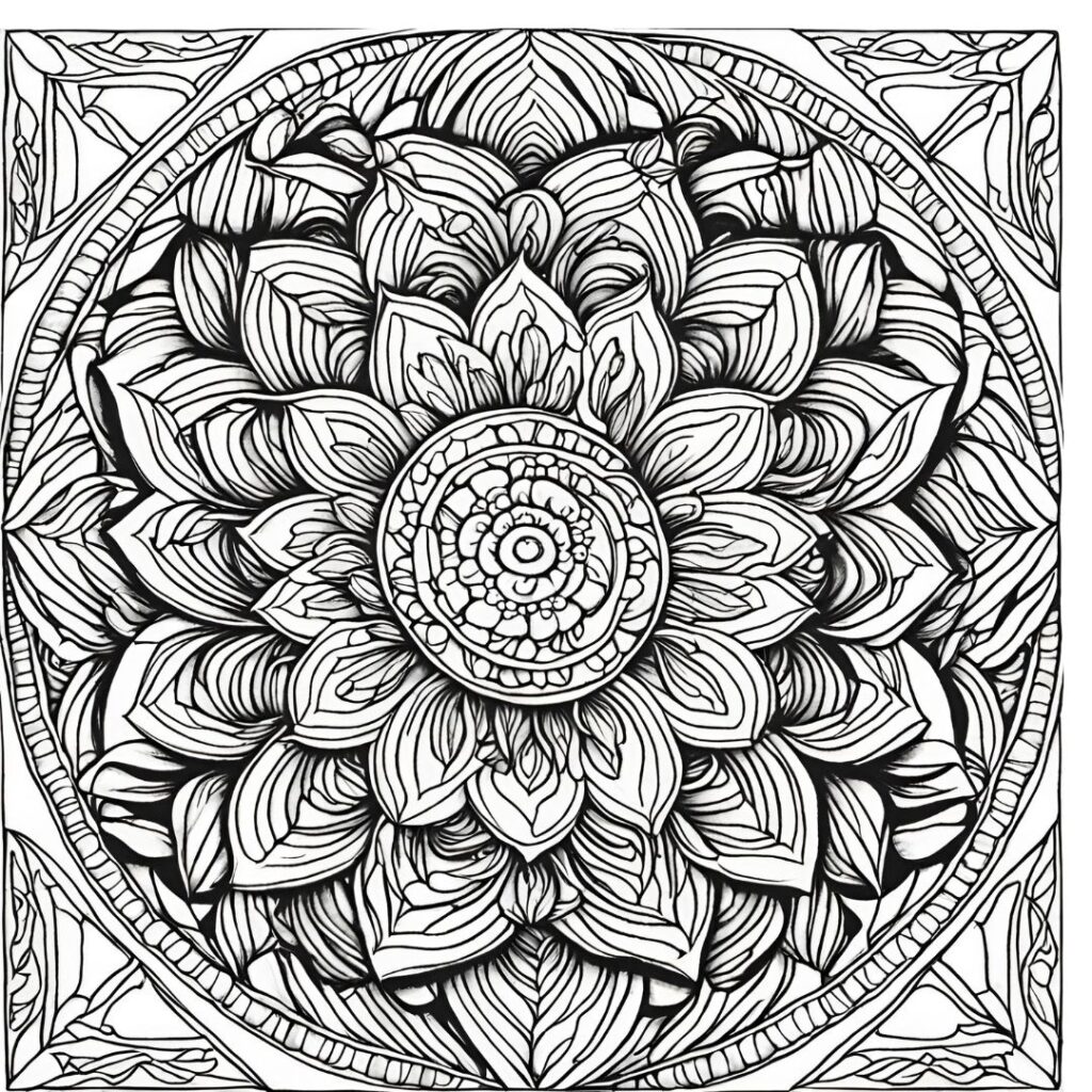 Template showing mandala coloring book