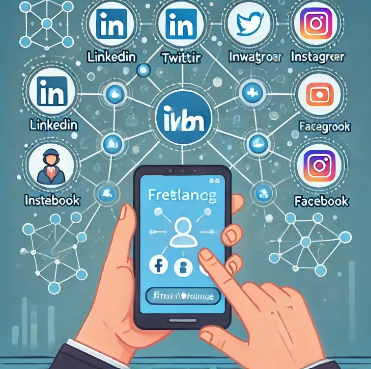 Illustration of social media platforms LinkedIn, Twitter, Instagram, and Facebook connected digitally on a mobile device screen